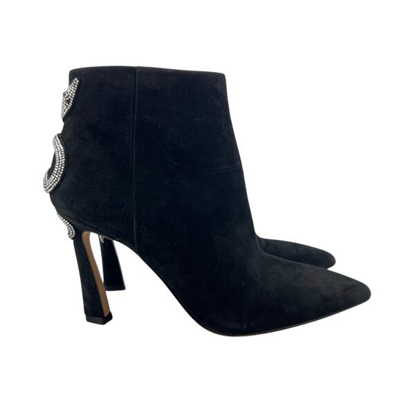 Antonio Melani Womens 7 Booties Black Suede Grayce Stiletto Rhinestone Snake - Picture 1 of 13